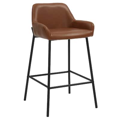 Contemporary Faux Leather & Metal 26" Counter Stool, PU, Set of 2