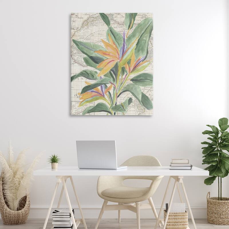 Stupell Tropical Flower over Map Canvas Wall Art Design By June Erica Vess