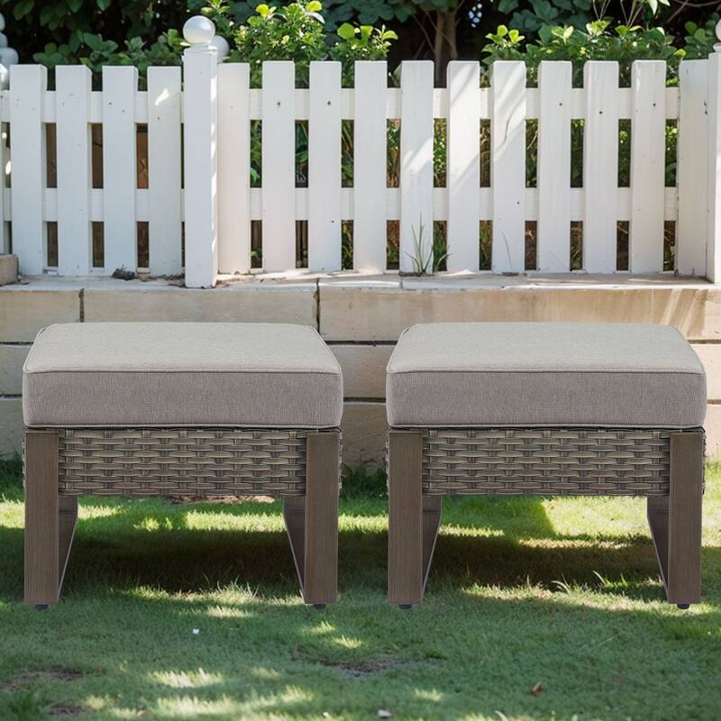 Gymojoy Outdoor Wicker Patio Ottomans Set Rattan Footrests