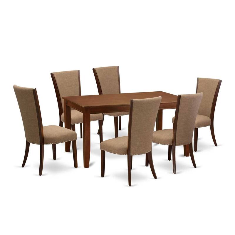 HomeStock 7-Piece Mahogany Finish Solid Wood Top Dining Table with 6 Chairs
