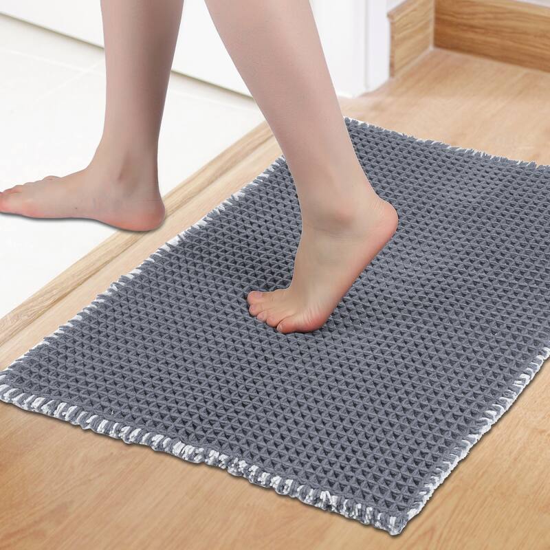 Waffle Bathroom Mat Soft Absorbent Laundry Room Thick Bath Rugs Bohemia Home Gifts - Grey - 18" x 26"