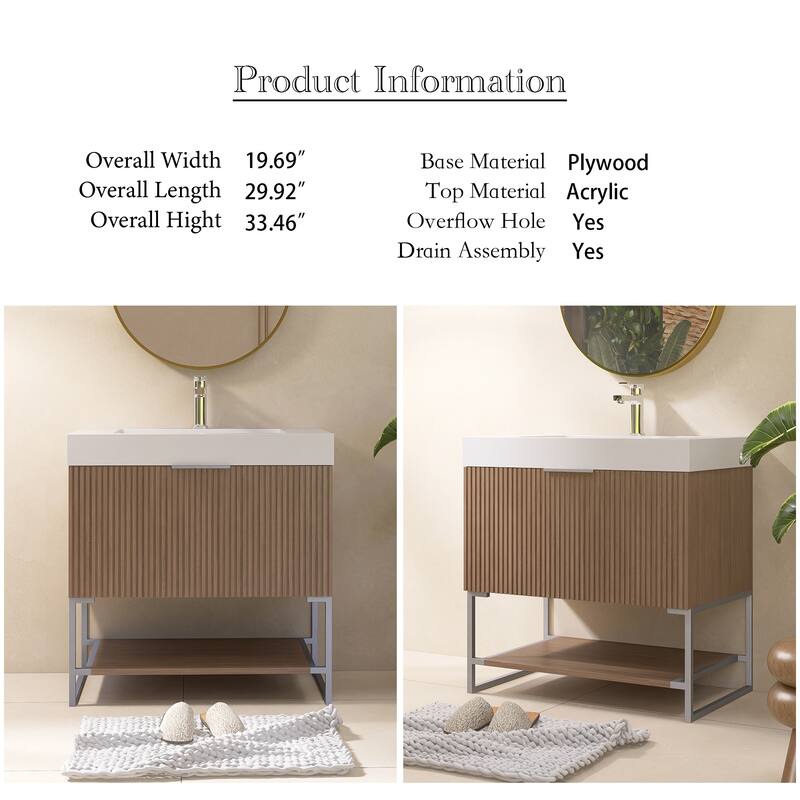 Freestanding Bathroom Vanity in Brown Oak with White Integrated Solid Surface Sink
