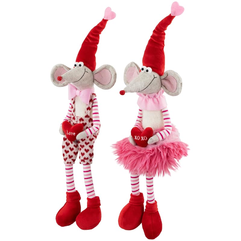 Boy and Girl Mice Valentine's Day Figures with Dangling Legs - 20" - Set of 2