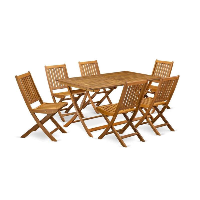 HomeStock 7-Piece Natural Oak Finish Solid Wood Top Dining Table with 6 Chairs