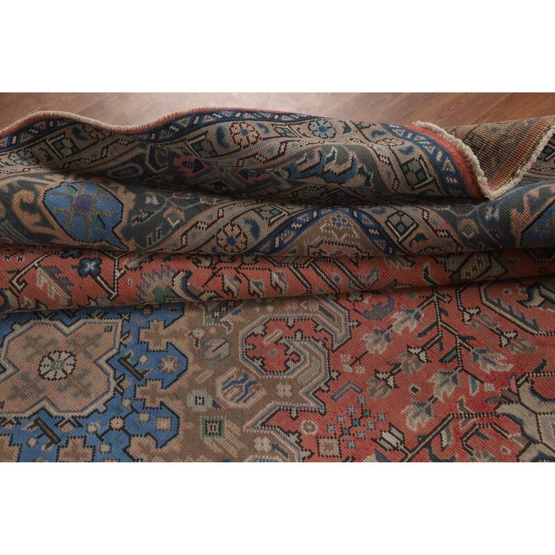 Pink Geometric Tabriz Persian Vintage Rug Hand-Knotted Wool Carpet - 9'8" x 12'11"