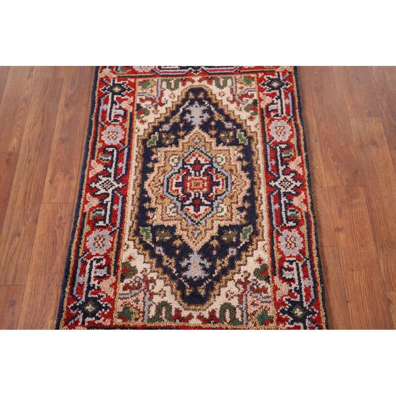 Navy Blue Heriz Serapi Indian Accent Rug Handmade Wool Carpet - 2'0" x 3'0"