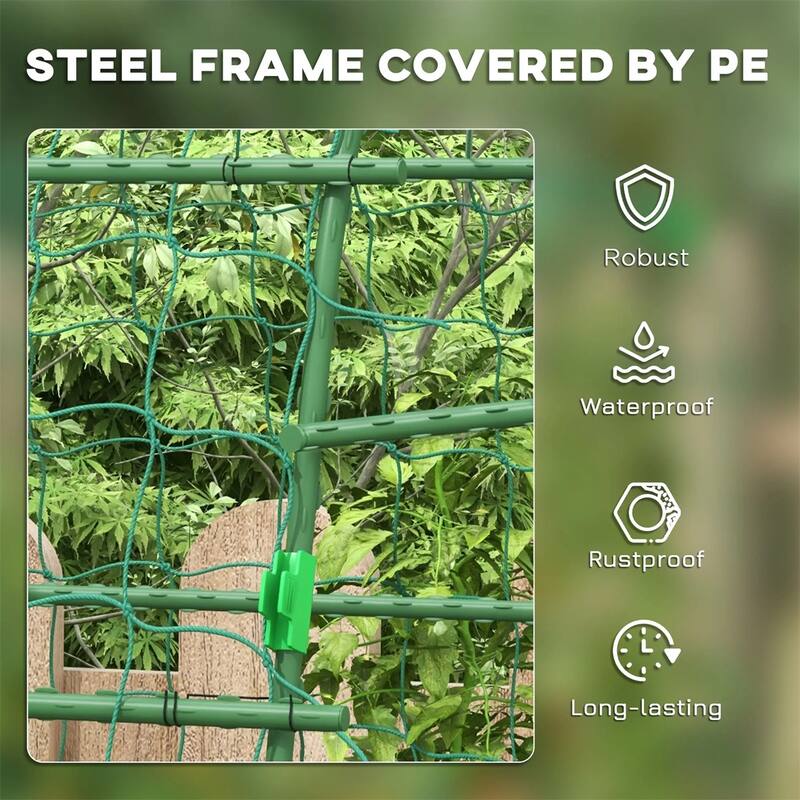 Green Steel PE Arch Trellis for Climbing Plants and Vegetables - 56.75" W x 65.75" D x 81" H