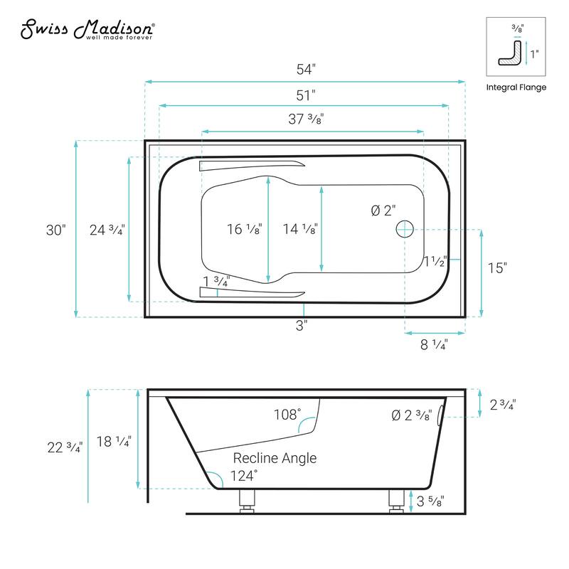 Lausanne 54" X 30" Right-Hand Drain Alcove Bathtub With Apron In Bisque - 30x54 Right