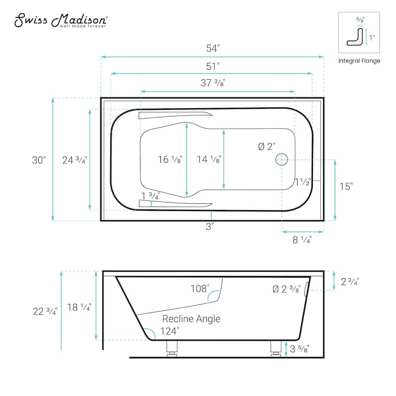 Lausanne 54" X 30" Right-Hand Drain Alcove Bathtub With Apron In Matte Black - 30x54 Right