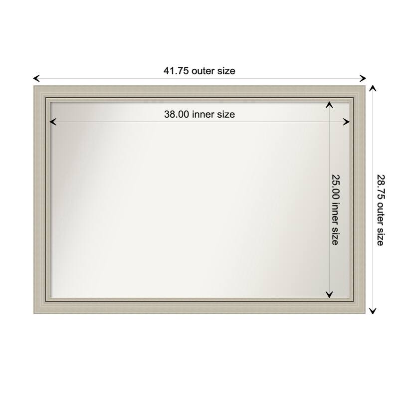 Romano Silver Narrow Framed Non-Beveled Custom Wall Mirror, Bathroom Vanity Mirror - Outer Size: 41.75 x 28.75