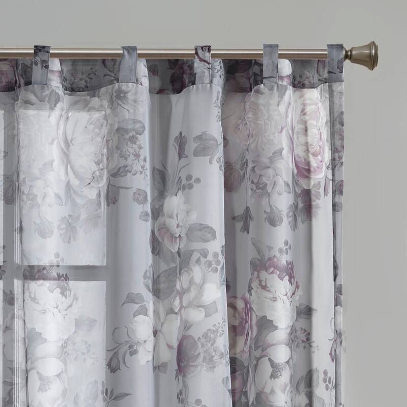 Madison Park Abelia Printed Floral Rod Pocket and Back Tab Voile Sheer Curtain