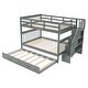 preview thumbnail 29 of 37, Full-Over-Full Convertible Bunk Bed with Storage Stairway & Twin Trundle, Soild Wood Bunk Bed Frame w/Full-Length Guardrail