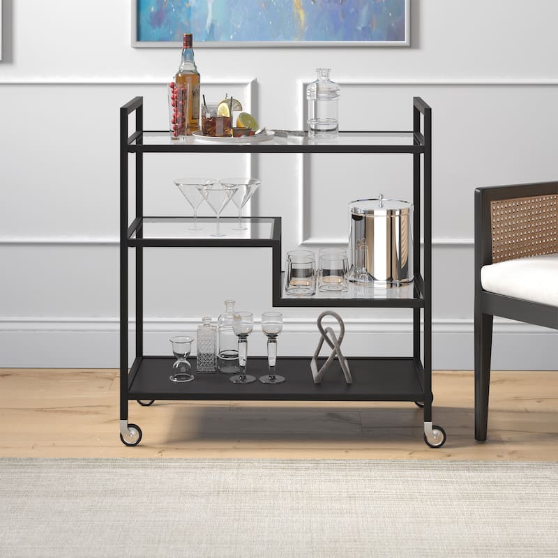 Lovett 33" Wide Rectangular Bar Cart with Glass Shelves