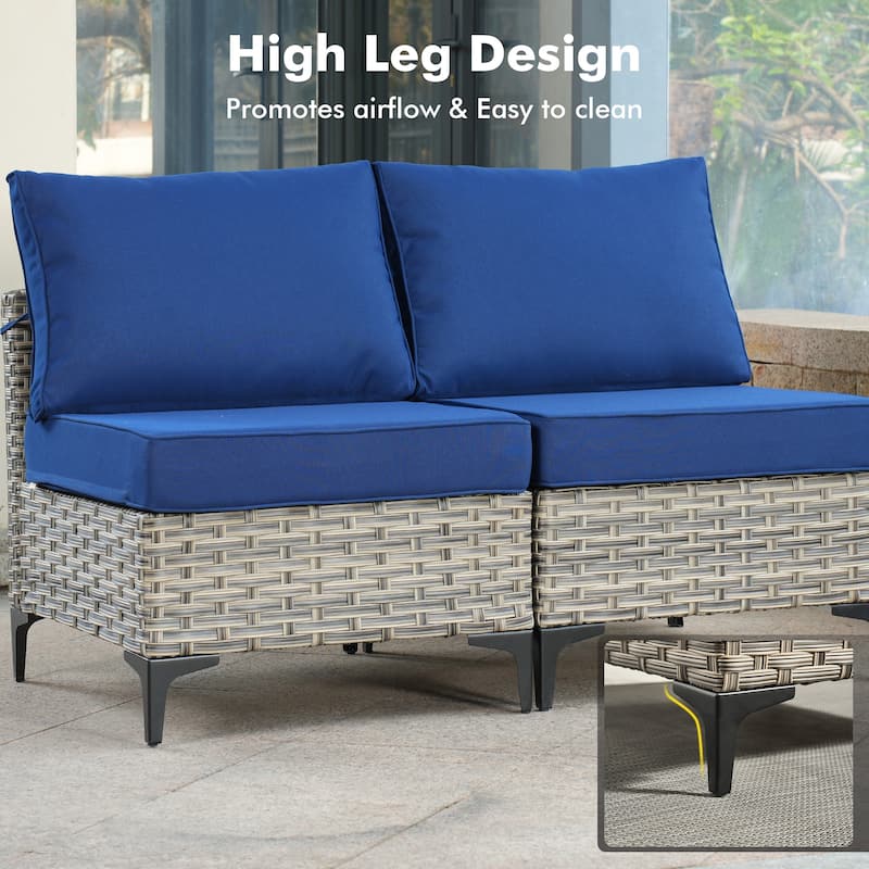 OVIOS 5 Pieces Outdoor Wicker Furniture Set With Solar-Powered Coffee Table