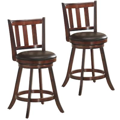 2 Pieces 360 Degree Swivel Wooden Counter Height Bar Stool Set with Cushioned Seat - 25 Inch