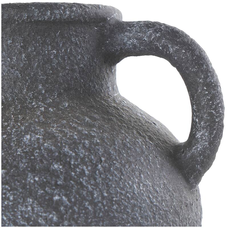 Black Ceramic Whitewashed Textured Amphora Vase with 2 Handles
