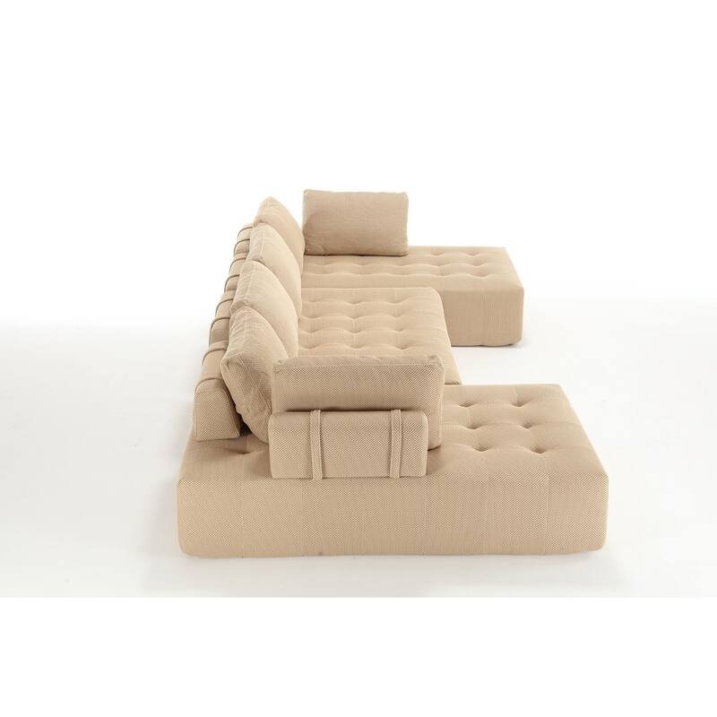 U-Shaped 6-Seat Sofa with Breathable Mesh Fabric, for Living Room and Apartment