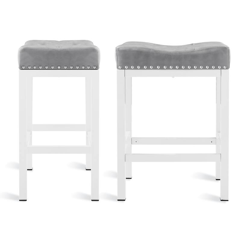 Backless Cushioned Faux Leather Bar Stools Counter Height Stools with Metal Frame - 24" H