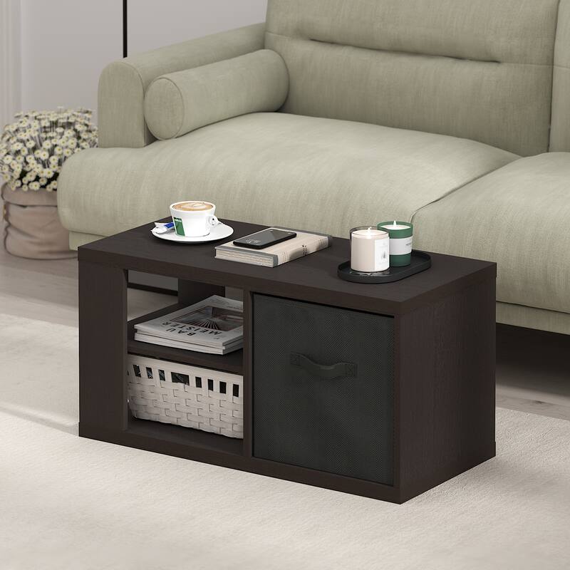 Furinno Viola Coffee Table, Side Table with Open Shelves and Storage Bin