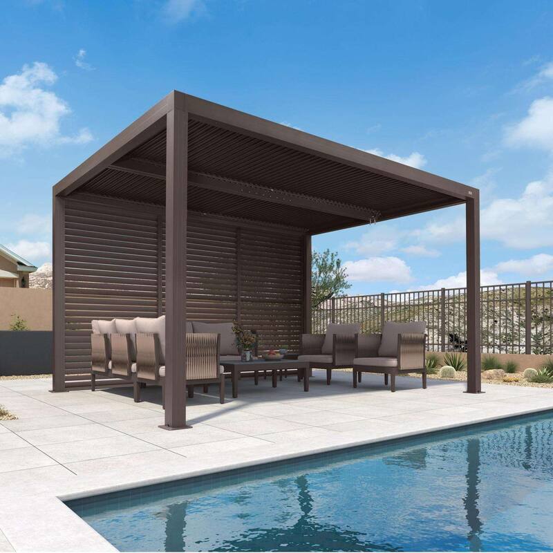 PURPLE LEAF Bronze Louvered Pergola with Adjustable Roof for Deck Backyard Garden Hardtop Gazebo