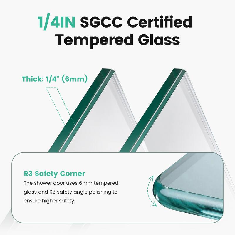 Anmytek Semi-Frameless Double Sliding Bathtub Door - 1/4" SGCC Tempered Glass, 56"-60"W x 58"H