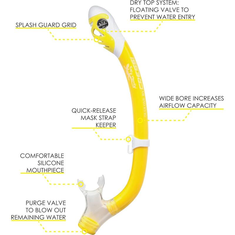 Cressi Mask & Dry Snorkel Silicone Swimming Set Junior Combo, Yellow/White