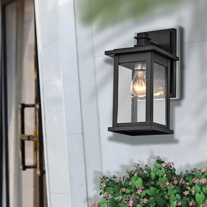 1 Light Transitional Square 12 Inch Outdoor Wall Lantern - Matte Black