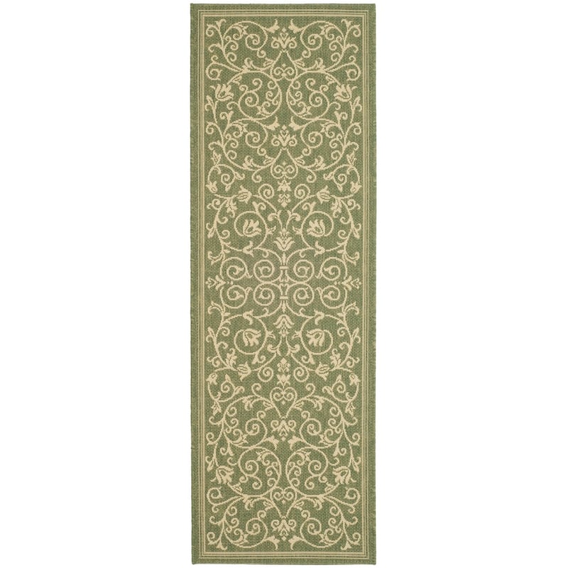 SAFAVIEH Courtyard Clarine Indoor/ Outdoor Waterproof Patio Backyard Rug - 2'3" x 6'7" Runner - Olive/Natural