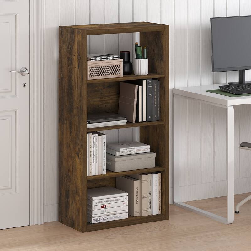 Furinno Viola 4-Tier Open Shelf Bookcase, Bookshelf, Dark Oak