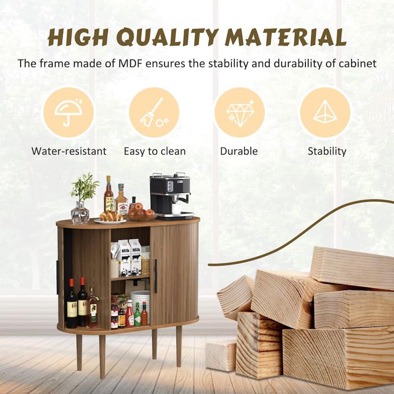 VEIKOUS Wooden Storage Sideboard with Tambour Doors, Ample Storage for Kitchen, Living Room, Bedroom