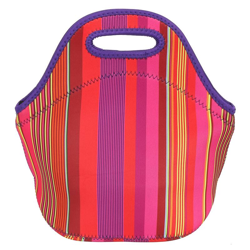 Insulated Lunch Bag, Neoprene Lunch Tote Bag, Thin Vertical Stripe Pattern - Multicolor