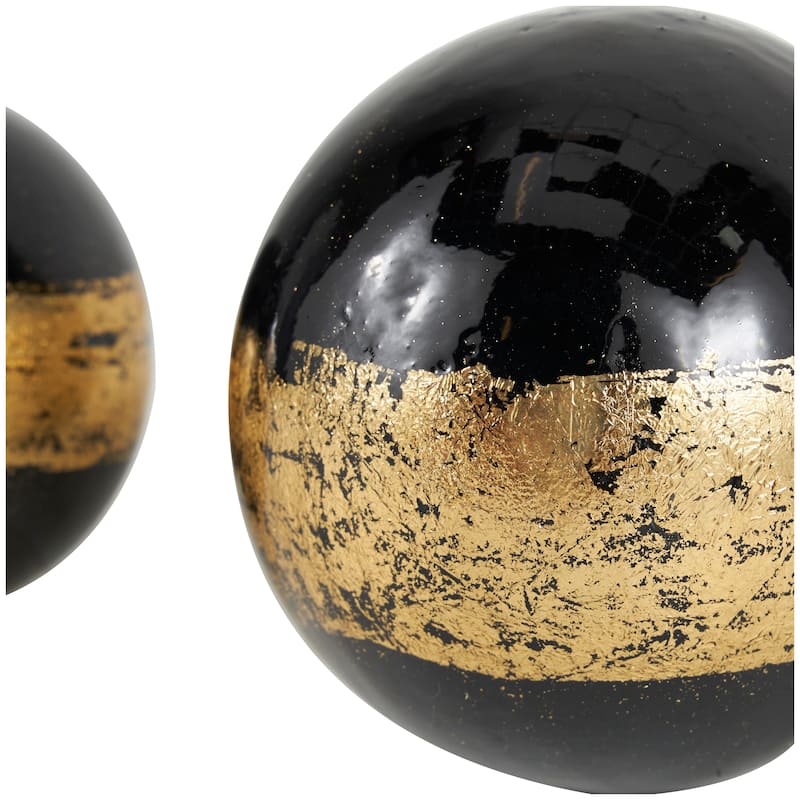 Black, Brown or White Plastic Decorative Ball Orbs & Vase Filler with Gold Stripe or Blue Accents (Set of 3)