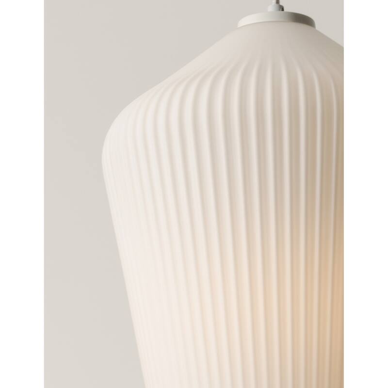 Lola 1-light White Pendant, Frosted Ribbed White Glass Shade