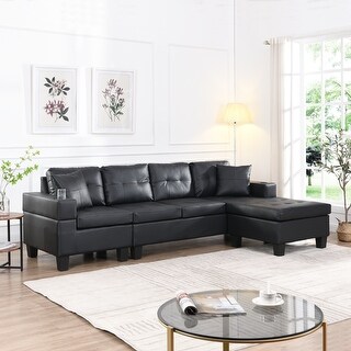 Modern 4-Seat Sectional Sofa Set for Living Room: L-Shape Chaise Lounge ...