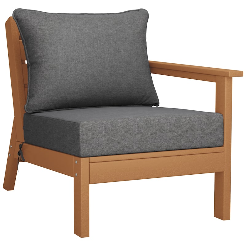 Birchwood All Weather HDPE Outdoor Patio Deep Seating Teak Right Arm Facing Chair With Cushions (1-Piece)