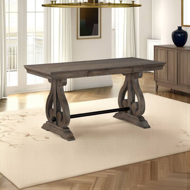 Luon Writing Desk, Traditional Classy Dark Oak Brown Veneer, 60 Inch