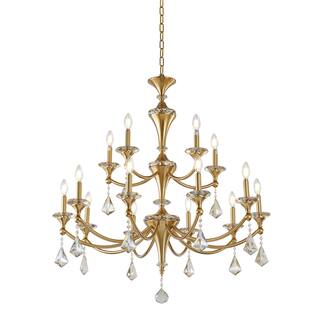 15-Light Satin Brass Chandelier With Clear And Champagne Crystals