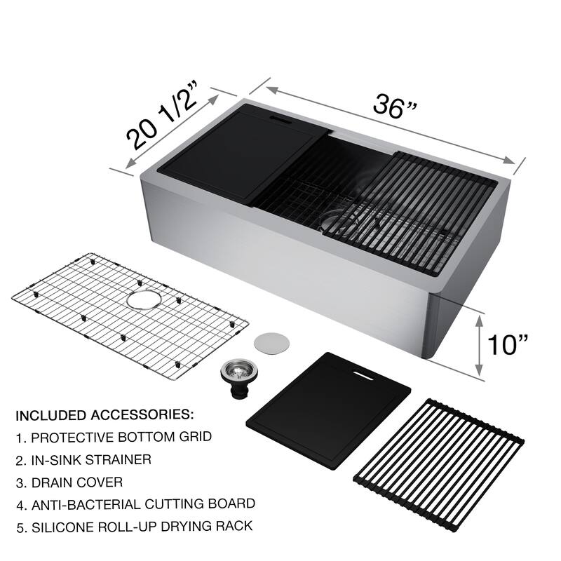 VIGO 36 in. Apron Front Double Bowl Stainless Steel Farmhouse Kitchen Sink and Faucet in Matte Brushed Gold and Matte Black