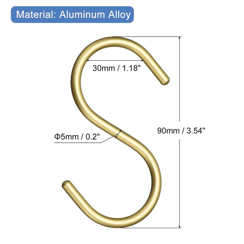 S Hooks, 10Pcs Aluminum Alloy S-Shaped Hook for Hanging Clothes - Gold - 3.5"