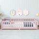 preview thumbnail 15 of 22, Rubber Wood Floor Bed with Fence and Door,Twin Size Pink