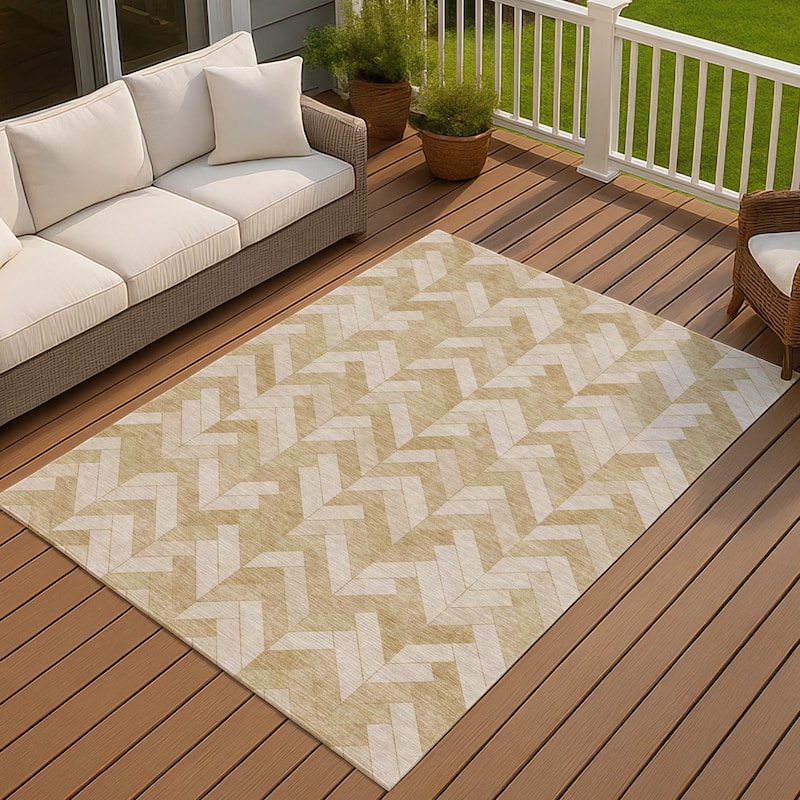 Machine Washable Indoor/ Outdoor Modern Chevron Chantille Rug - Wheat - 2'6" x 3'10"