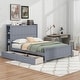 preview thumbnail 1 of 6, Full Size Platform Bed with Drawers and Storage Shelves Grey