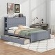 preview thumbnail 3 of 10, Full Storage Headboard Bed w/ 4 Drawers, Wood Platform Bed/ Space Saving Bed/ Grounded Trundle Bed for Small Living Spaces, Gray