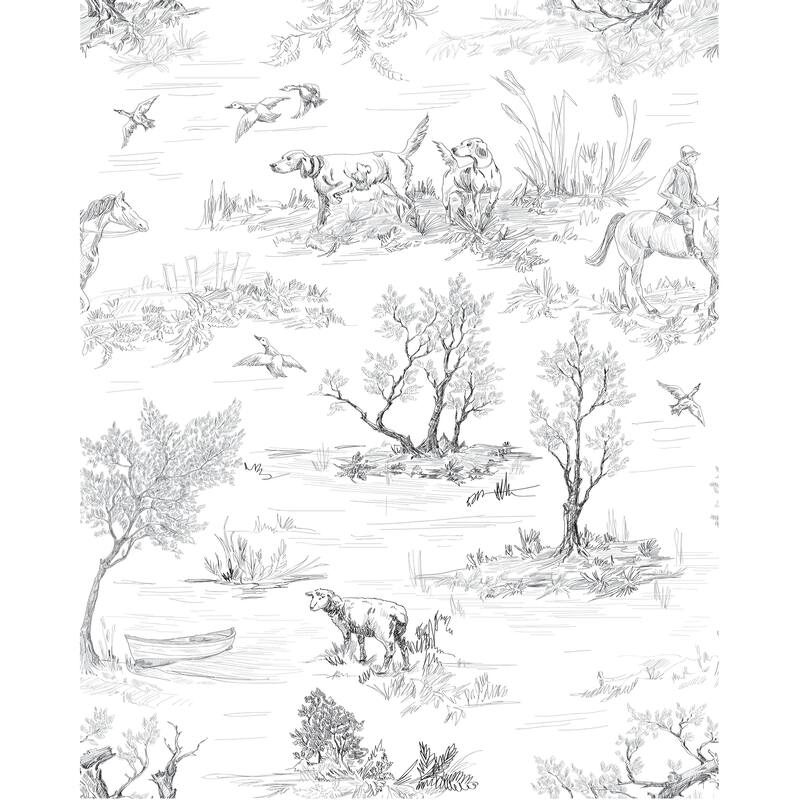Toile de Jouy Peel and Stick Wallpaper Roll Size 10'L x 24''W