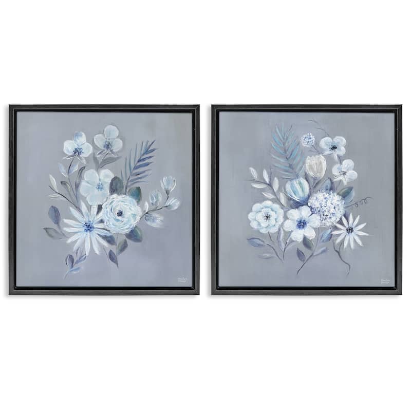 Stupell Delicate Flower Bunches Framed Floater Canvas Wall Art Design By Marilyn Dunlap (Set of 2) - 18 x 18 - Black