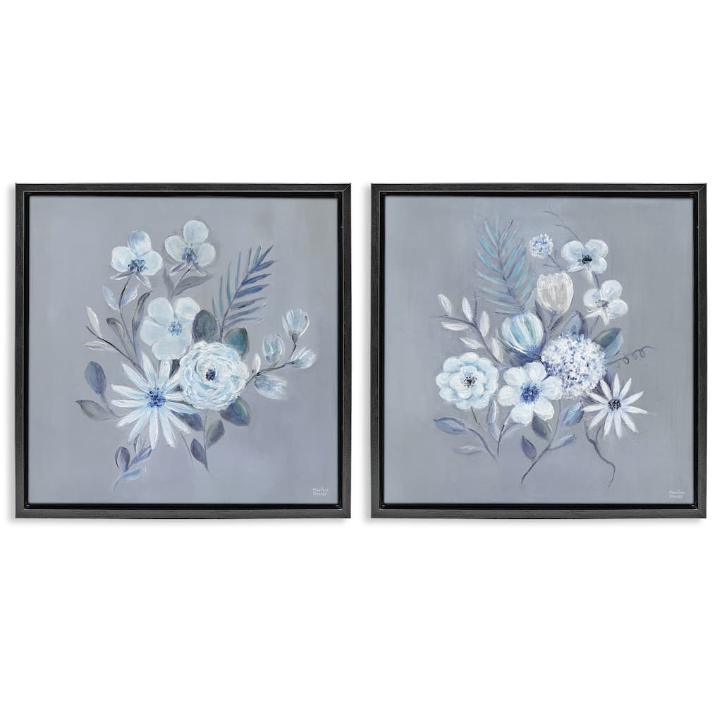 Stupell Delicate Flower Bunches Framed Floater Canvas Wall Art Design By Marilyn Dunlap (Set of 2)