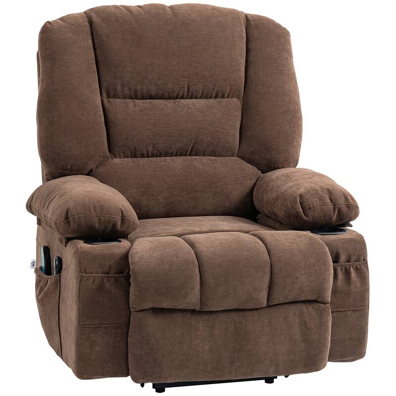 Brown Electric Lift Recliner with Vibration Massage, Heating, Adjustable Positions, Remote Control, and Side Pockets