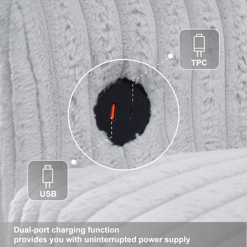 GDFStudio - 100" Corduroy Modular L-Shaped Sofa with USB