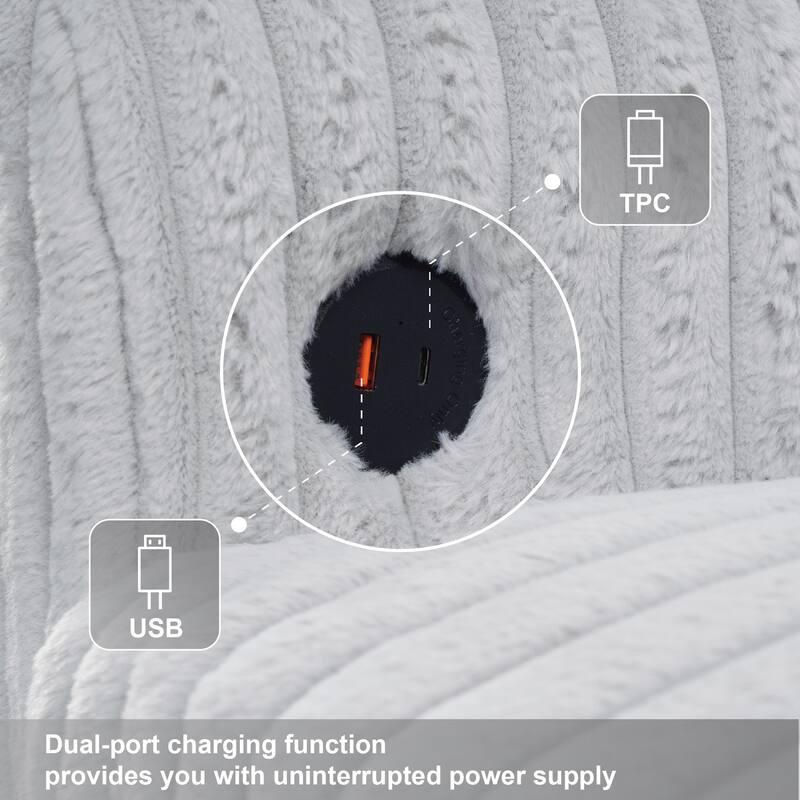 L-Shaped Modular Corduroy Sofa with Free-Moving Footrest, Built-In USB Charging Ports, 3-Seat Couch