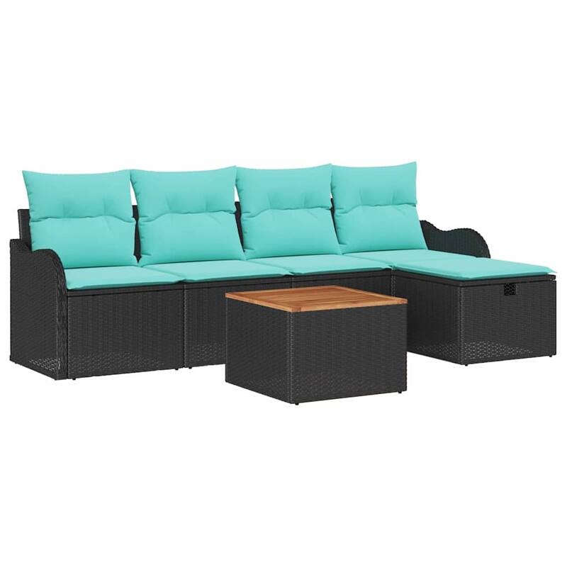 vidaXL 6 Garden Sofa Set with Cushions Black/Grey Poly Rattan - 90.9 x 46.1 x 27.2